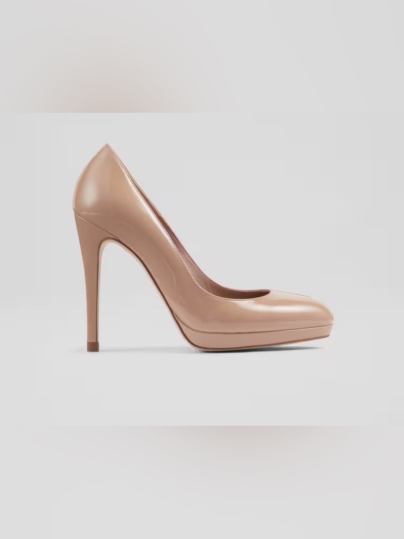 Lk Bennett Sledge Beige Patent Platform Courts